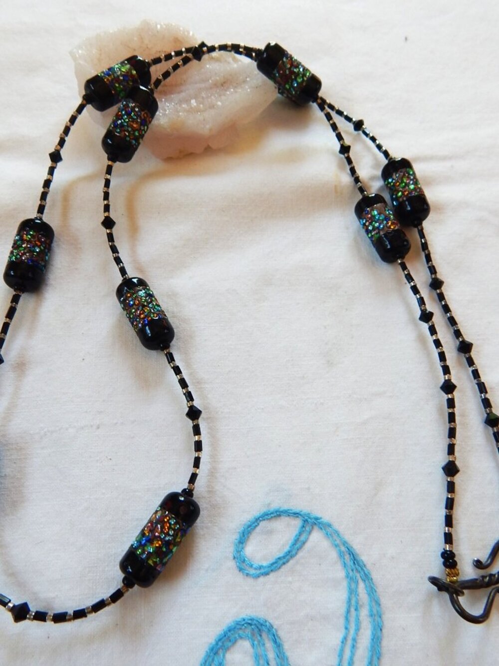 Hand Beaded Boho Necklace with Lampwork Beads- 30"